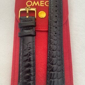 Omega Black Crocodile 20mm Vintage Leather Strap with Gold Buckle